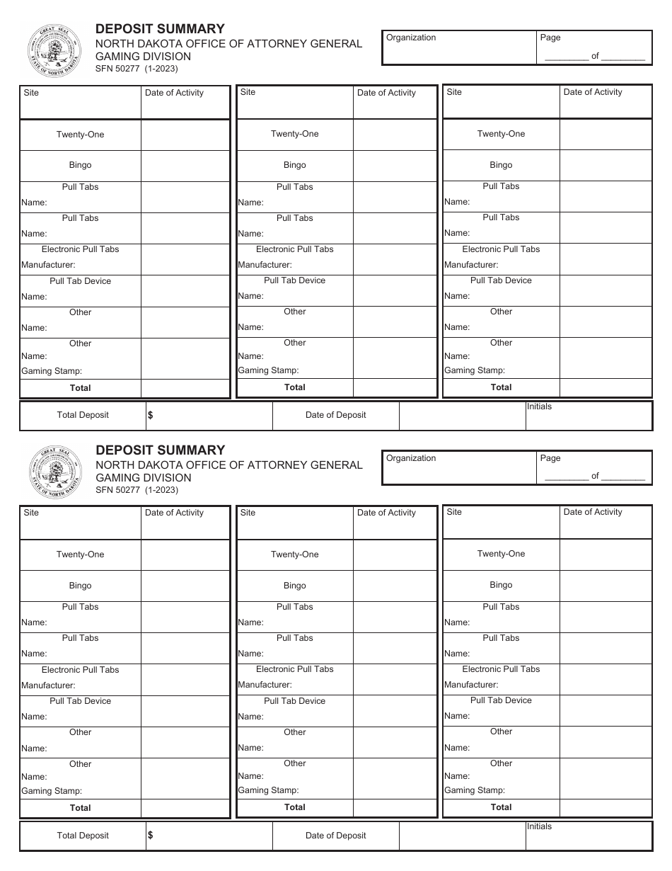 Form SFN50277 Deposit Summary - North Dakota, Page 1