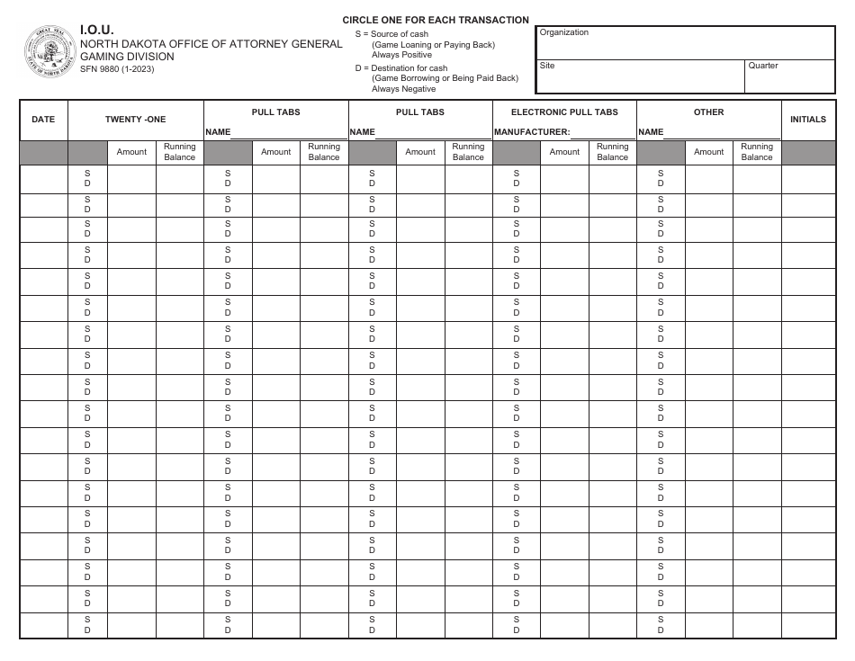 Form SFN9880 I.o.u. - North Dakota, Page 1