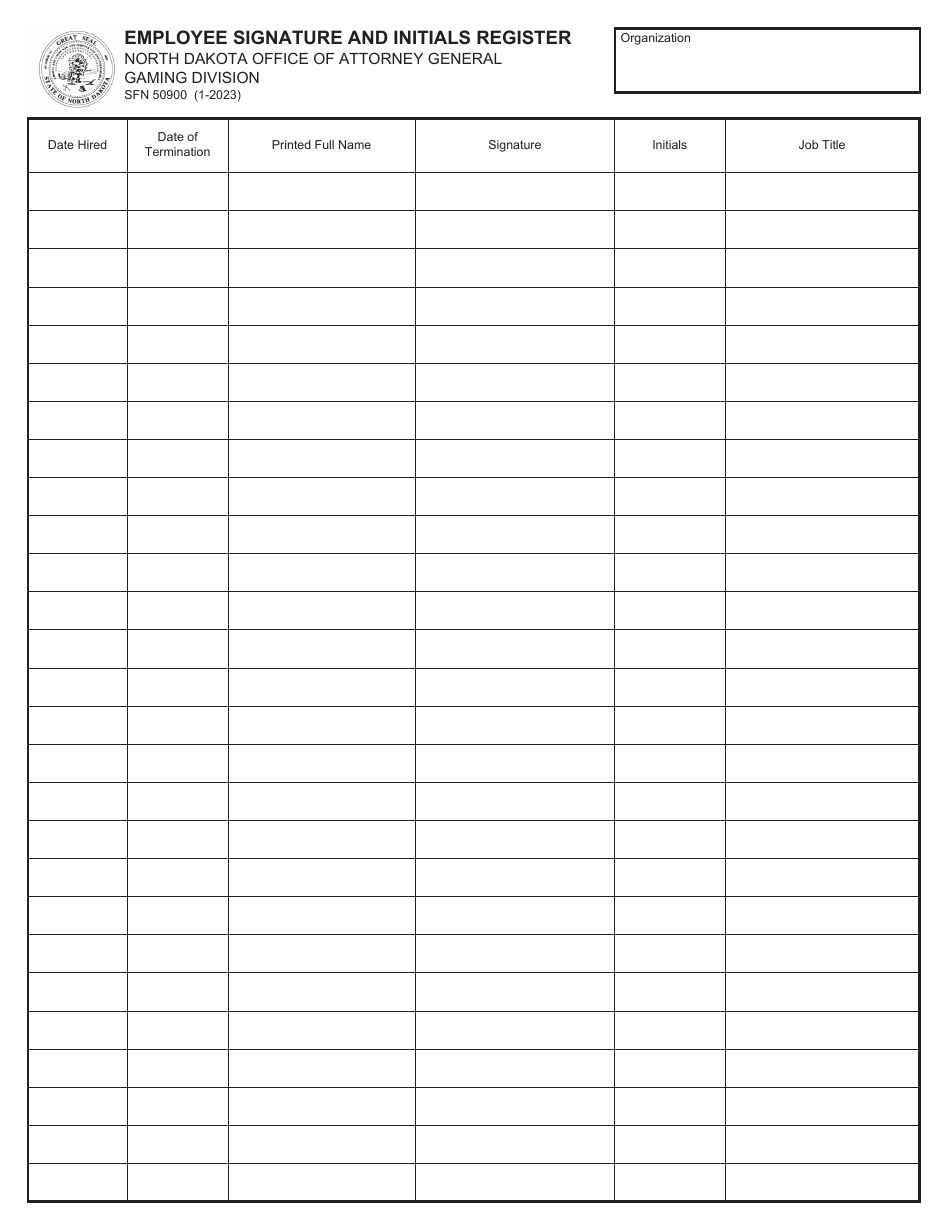 Form SFN50900 Employee Signature and Initials Register - North Dakota, Page 1