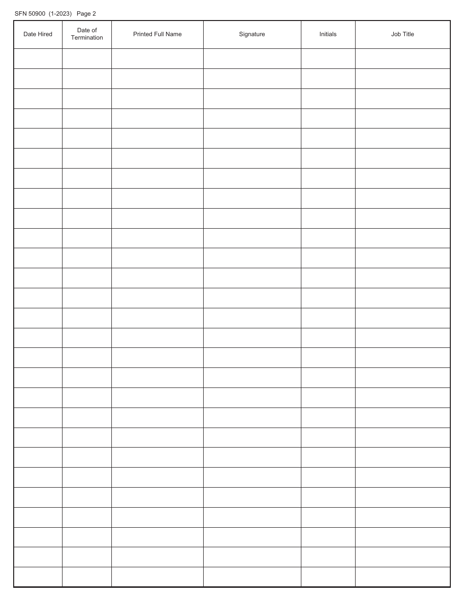 Form SFN50900 Employee Signature and Initials Register - North Dakota, Page 2