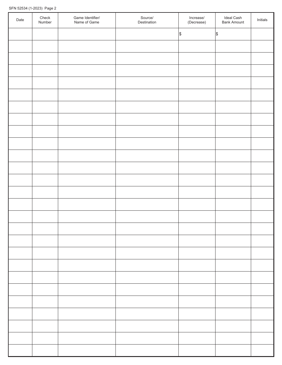 Form SFN52534 Ideal Cash Bank Master Record - North Dakota, Page 2
