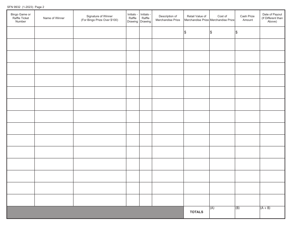 Form SFN9932 Prize Register - North Dakota, Page 2