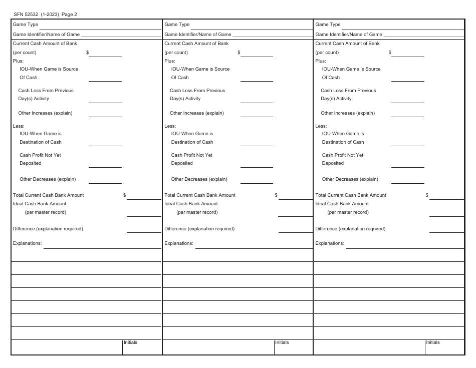 Form SFN52532 Reconciliation of Ideal Cash Banks - North Dakota, Page 2