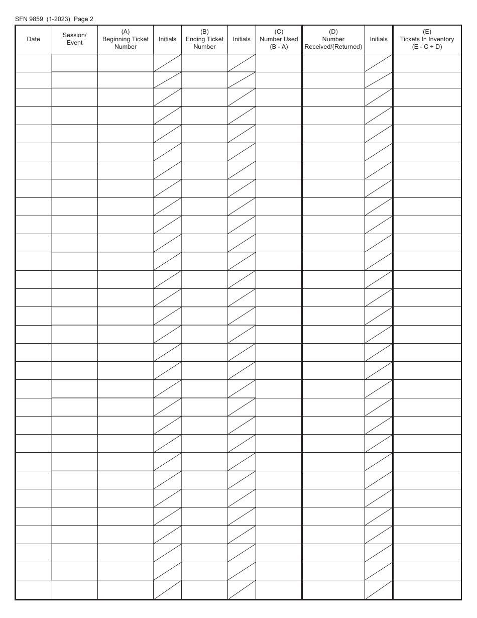 Form SFN9859 Site Inventory Log - Ticket Rolls - North Dakota, Page 2