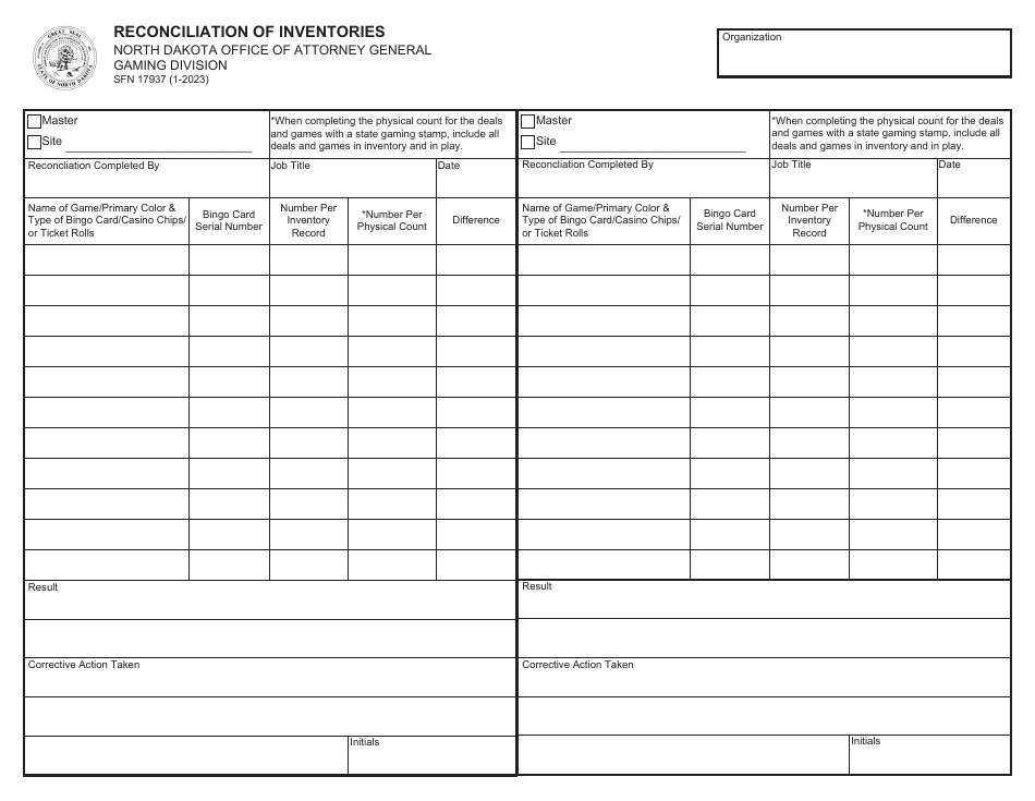 Form SFN17937 Reconciliation of Inventories - North Dakota, Page 1