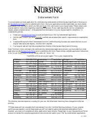 Endorsement Form for Certified Nursing Assistant - Nevada