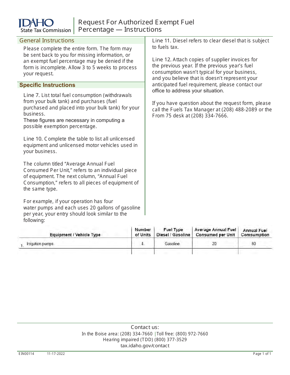 Form EFO00283 Request for Authorized Exempt Fuel Percentage - Idaho, Page 3