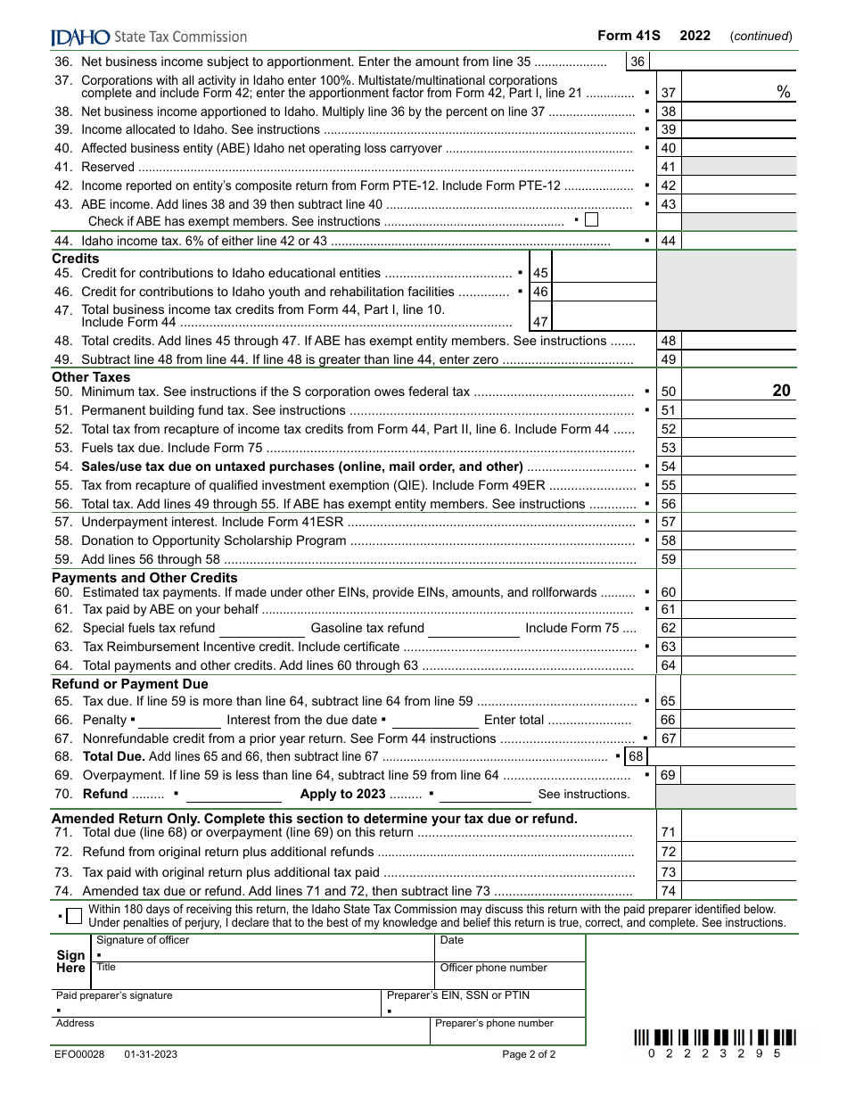 Form 41S (EFO00028) Download Fillable PDF or Fill Online S Corporation ...