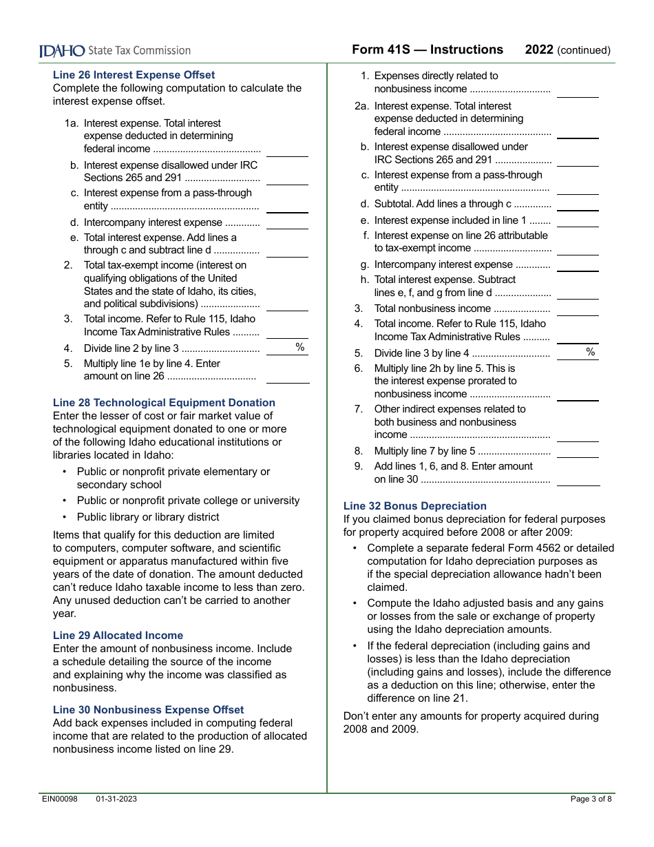 Form 41S (EFO00028) S Corporation Income Tax Return - Idaho, Page 5