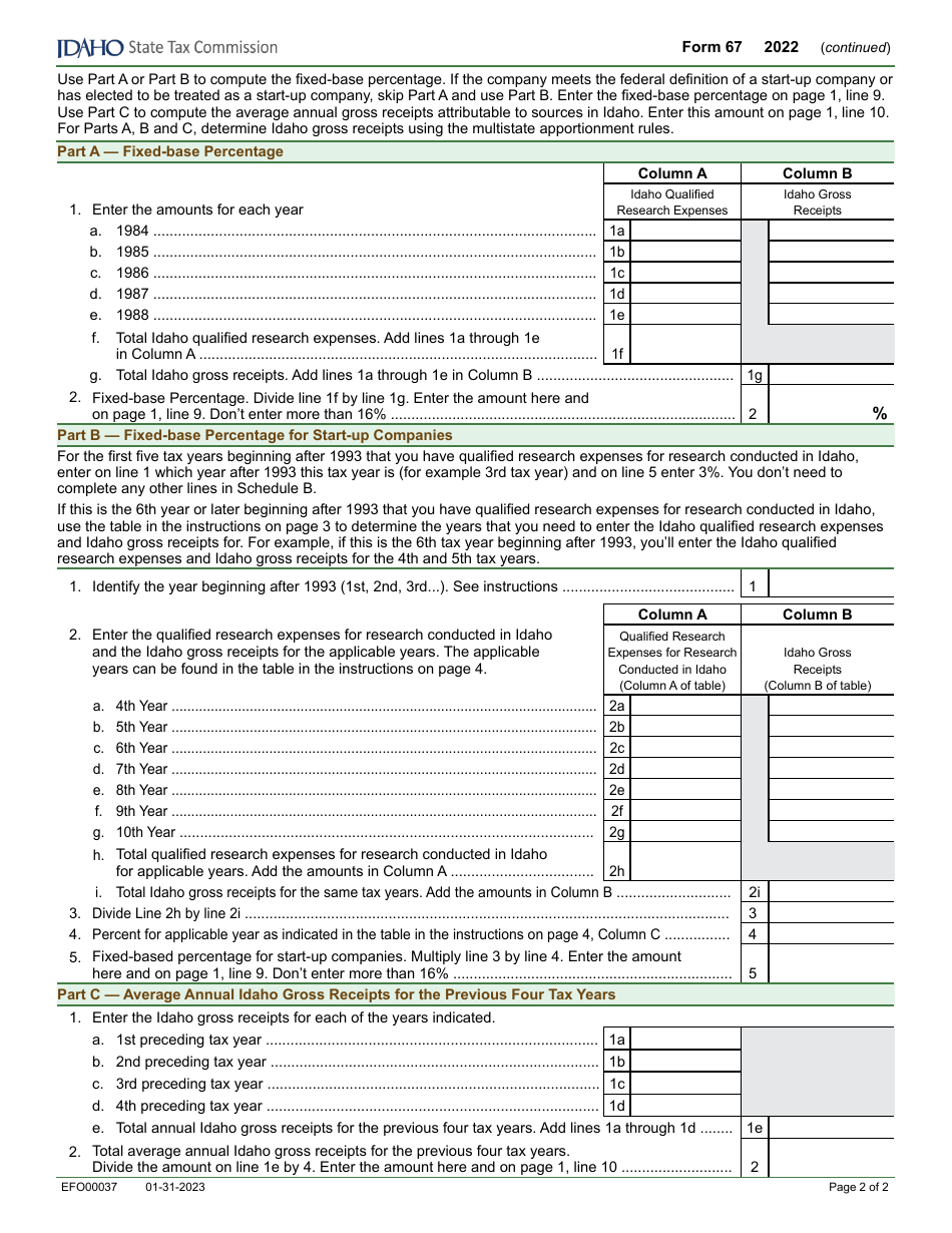 Form 67 (EFO00037) Credit for Idaho Research Activities - Idaho, Page 2