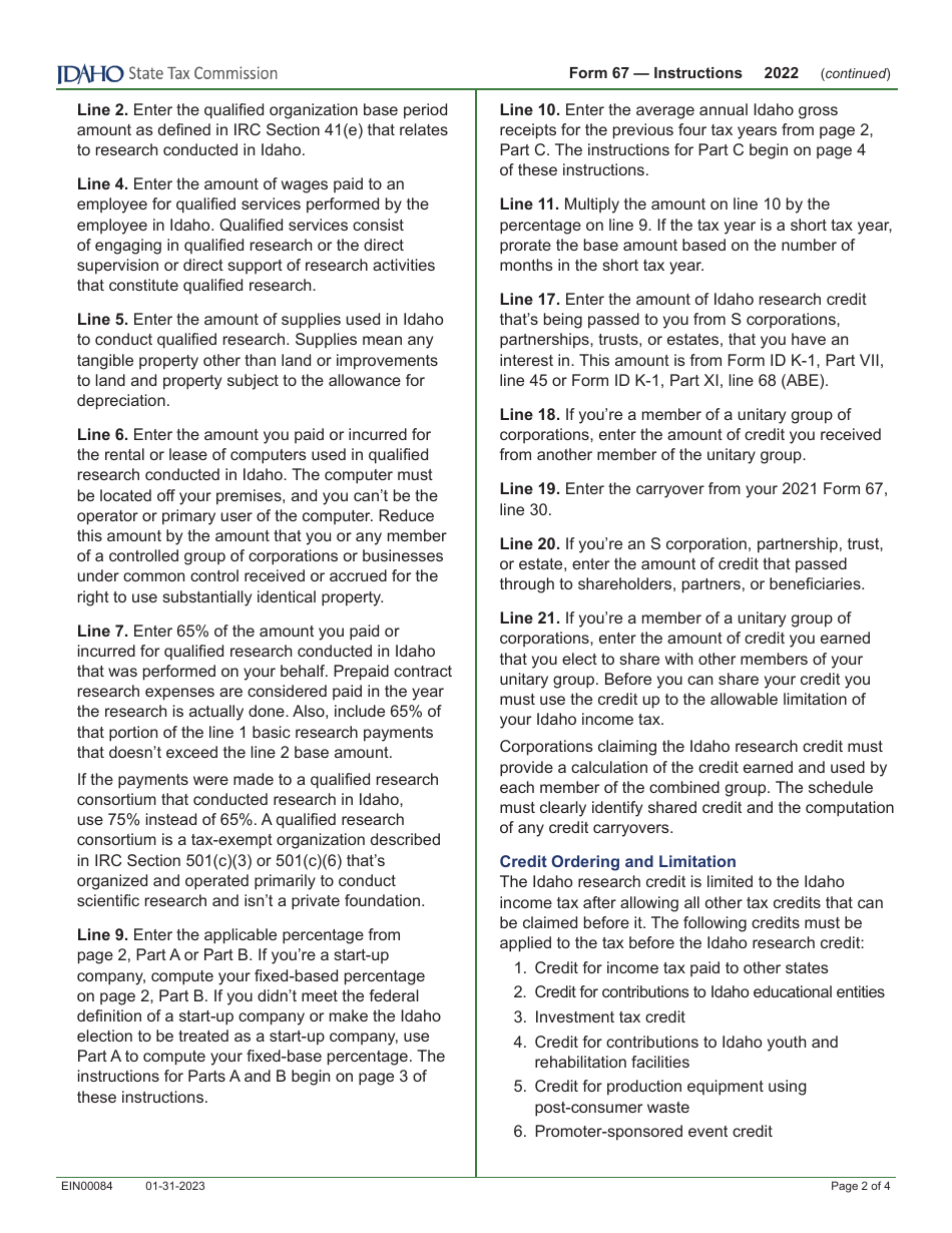 Form 67 (EFO00037) Credit for Idaho Research Activities - Idaho, Page 4