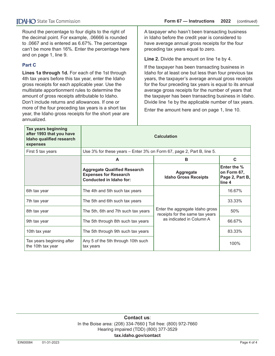 Form 67 (EFO00037) Credit for Idaho Research Activities - Idaho, Page 6