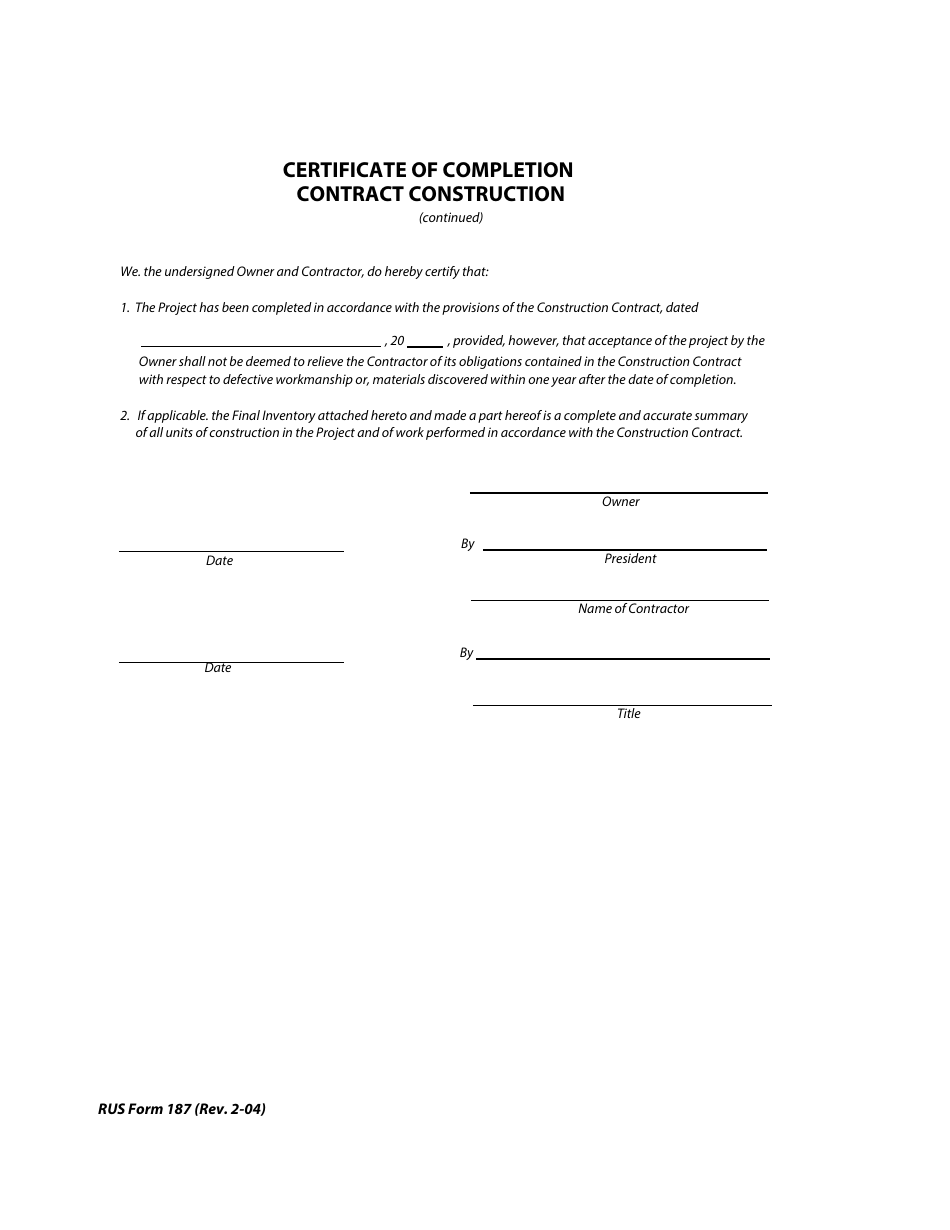 RUS Form 187 - Fill Out, Sign Online and Download Fillable PDF ...