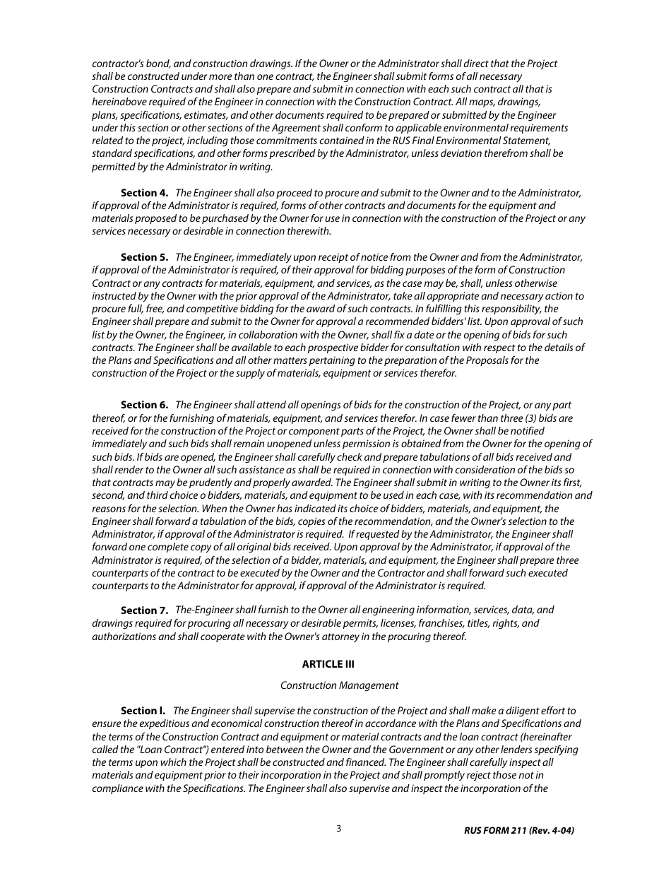 RUS Form 211 Engineering Service Contract for the Design and Construction of a Generating Plant, Page 3