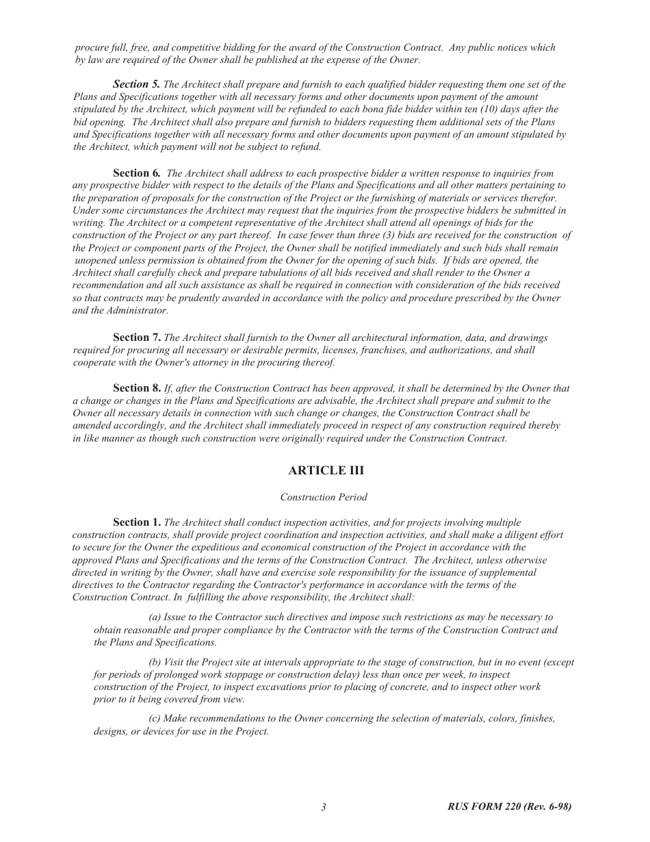 RUS Form 220 Architectural Services Contract, Page 3