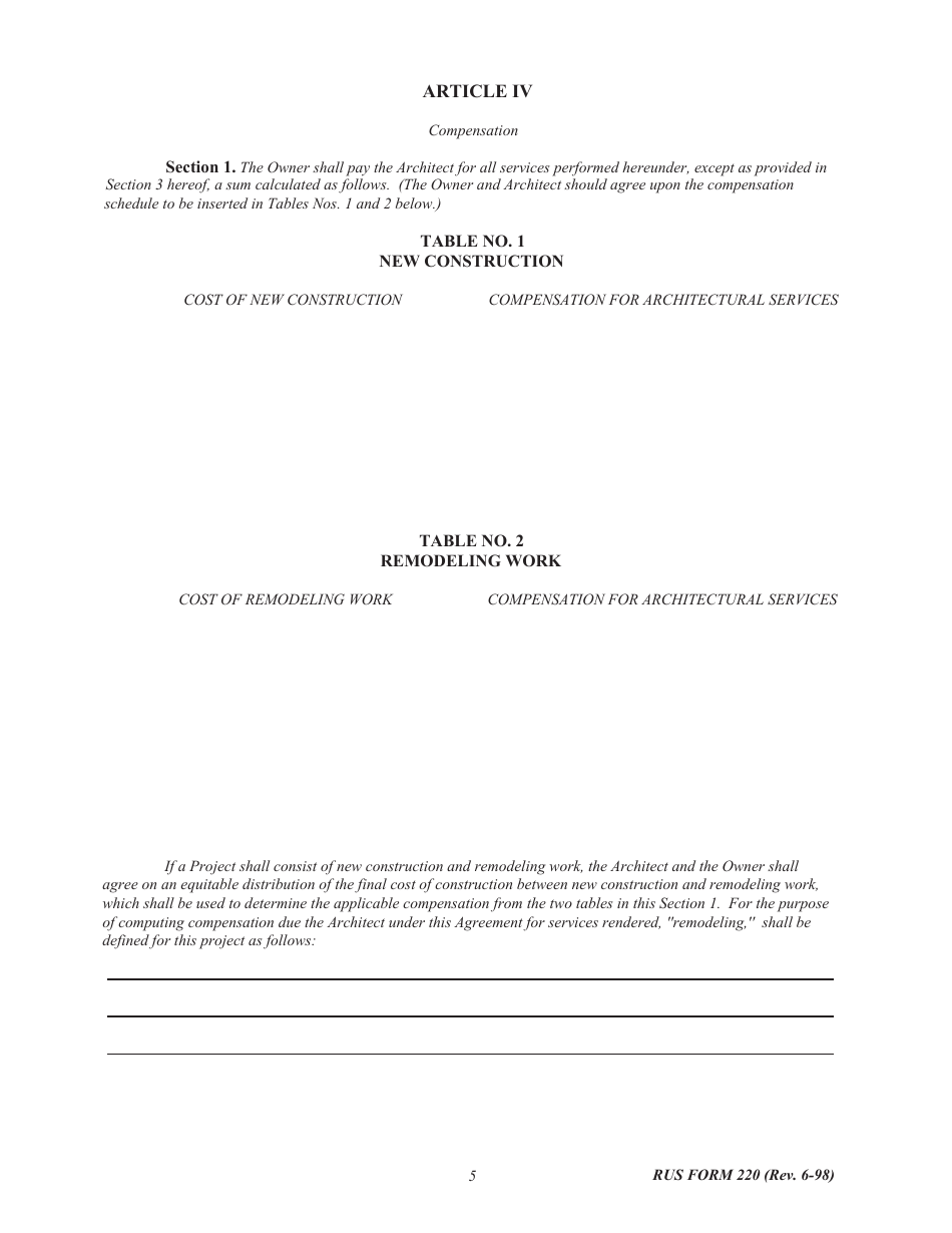 RUS Form 220 Architectural Services Contract, Page 5