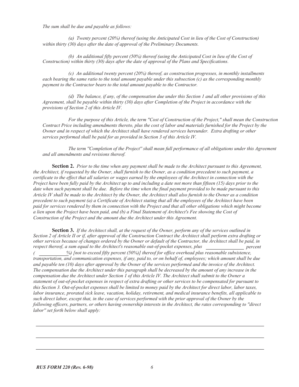 RUS Form 220 Architectural Services Contract, Page 6