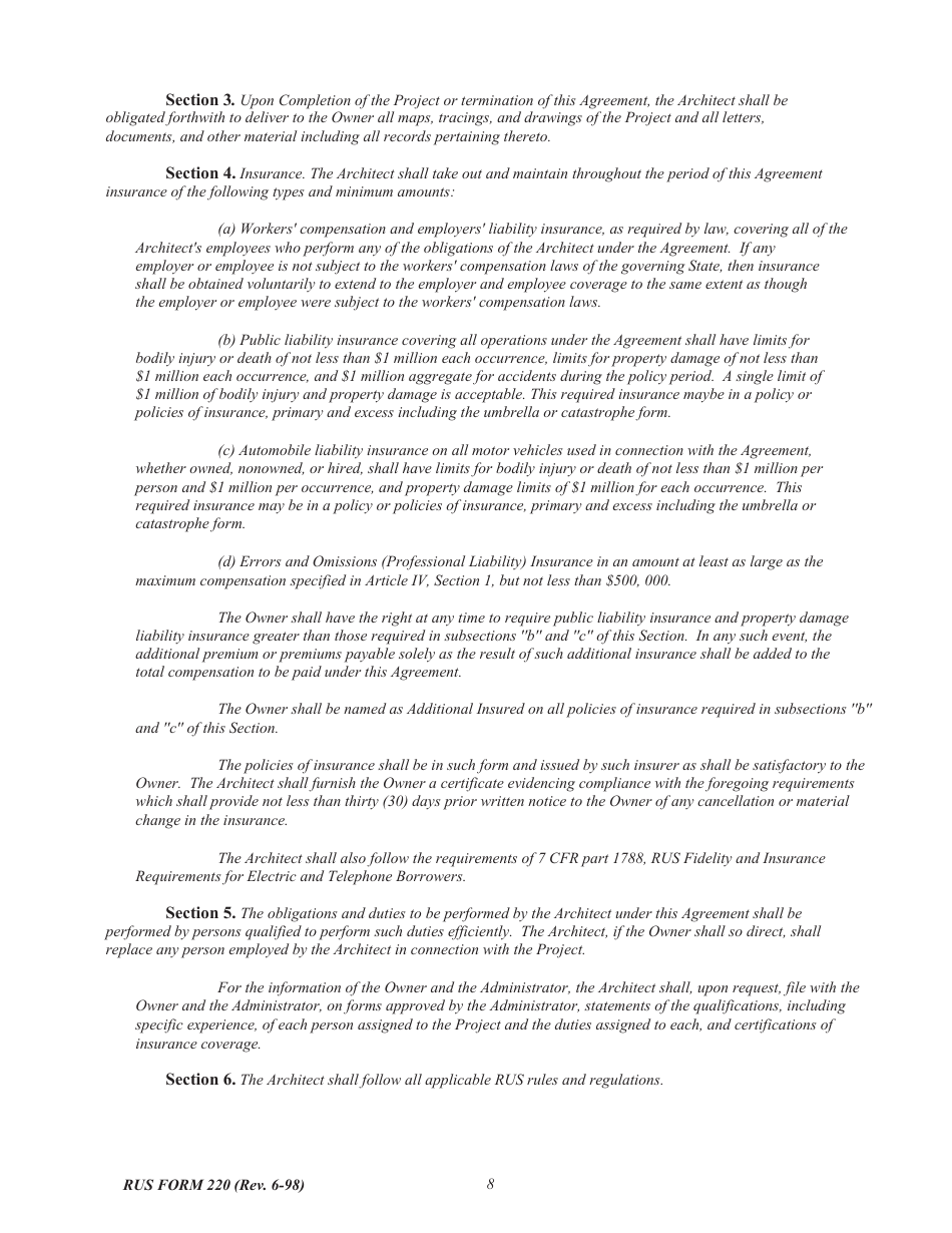 RUS Form 220 Architectural Services Contract, Page 8