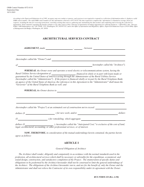 RUS Form 220  Printable Pdf