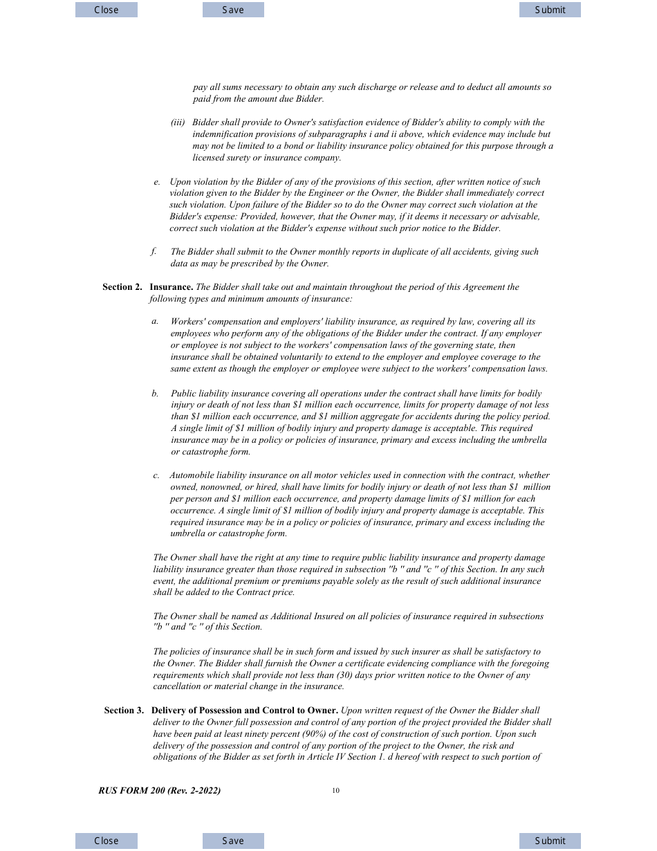 RUS Form 200 Construction Contract Generating, Page 10