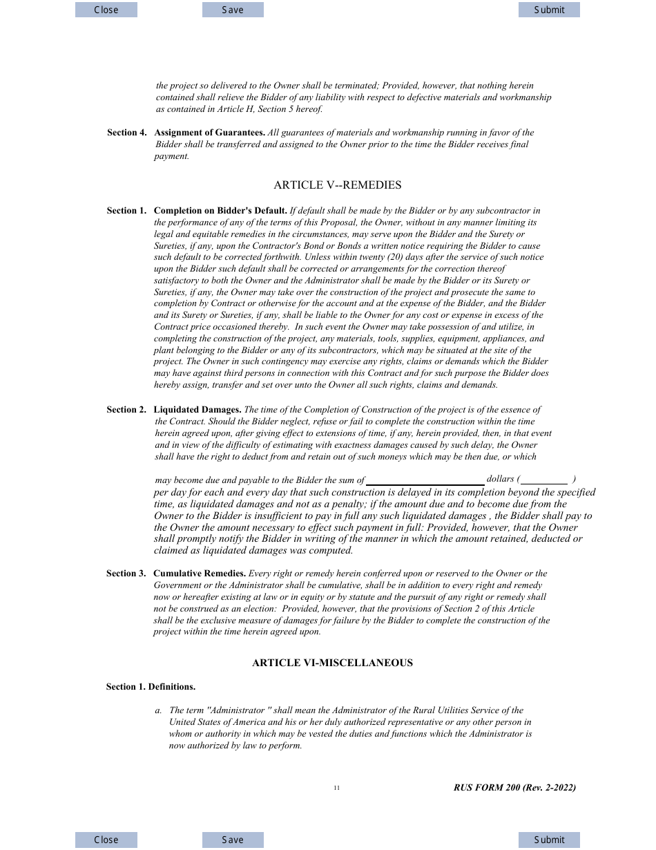 RUS Form 200 Construction Contract Generating, Page 11