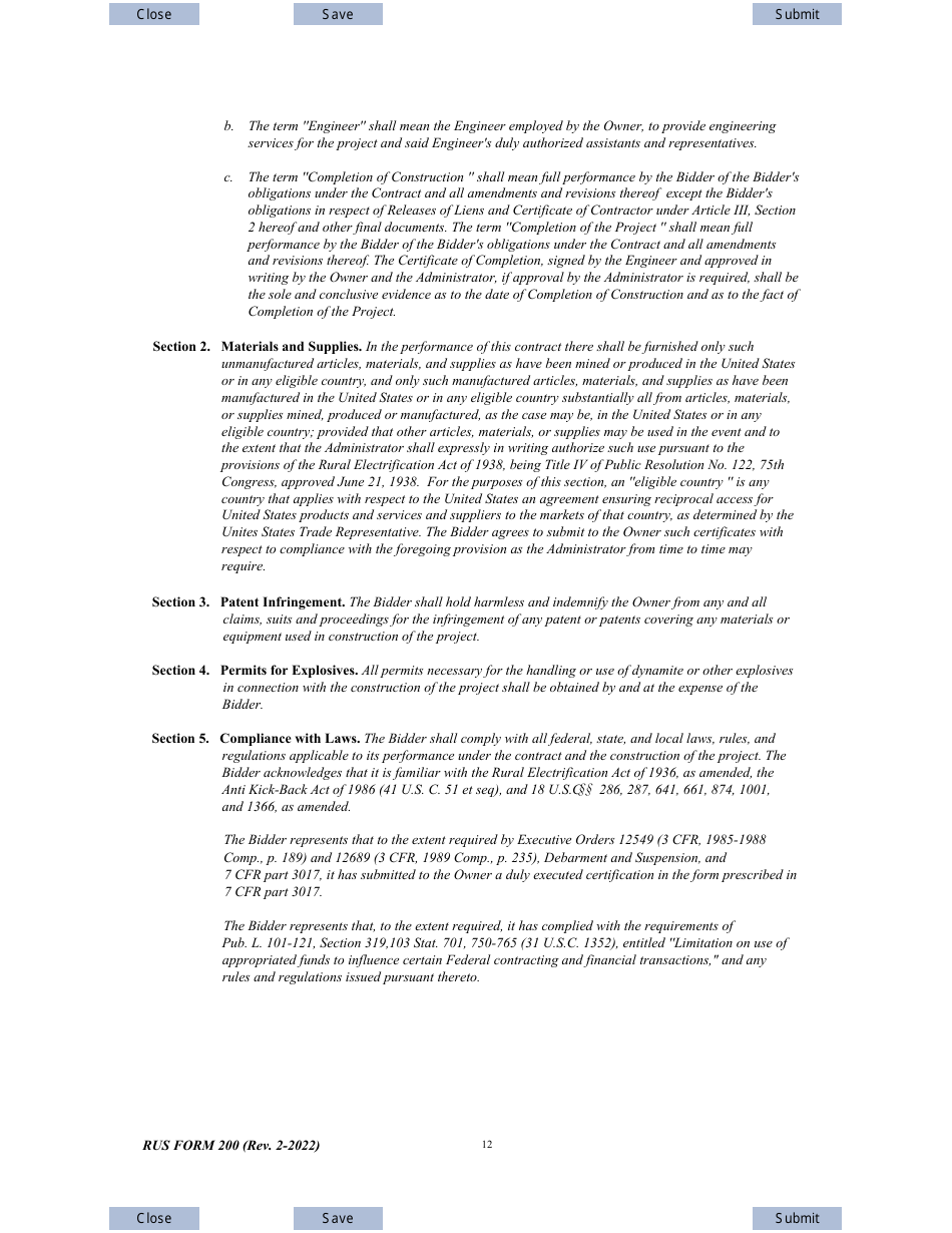 RUS Form 200 Construction Contract Generating, Page 12