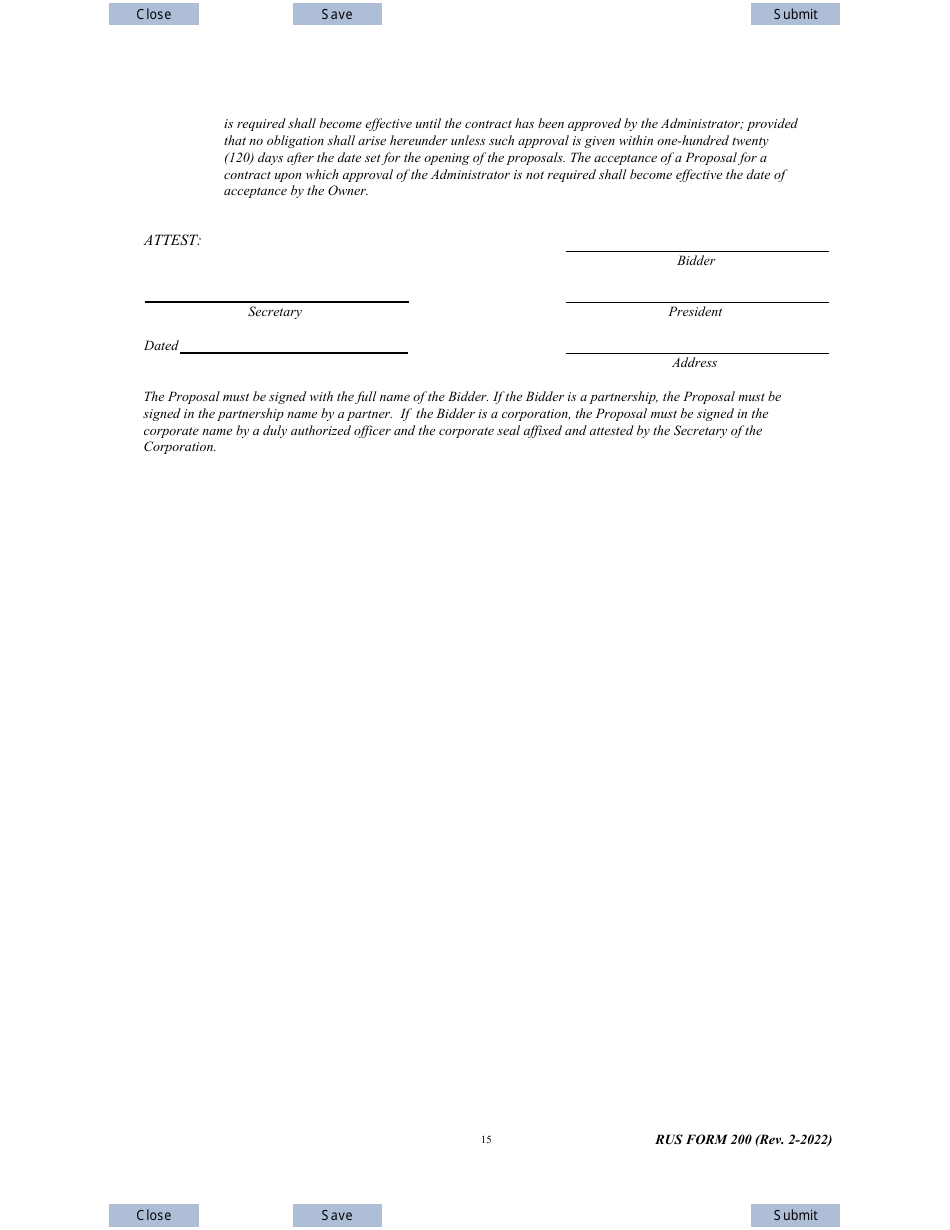 RUS Form 200 Download Fillable PDF or Fill Online Construction Contract ...