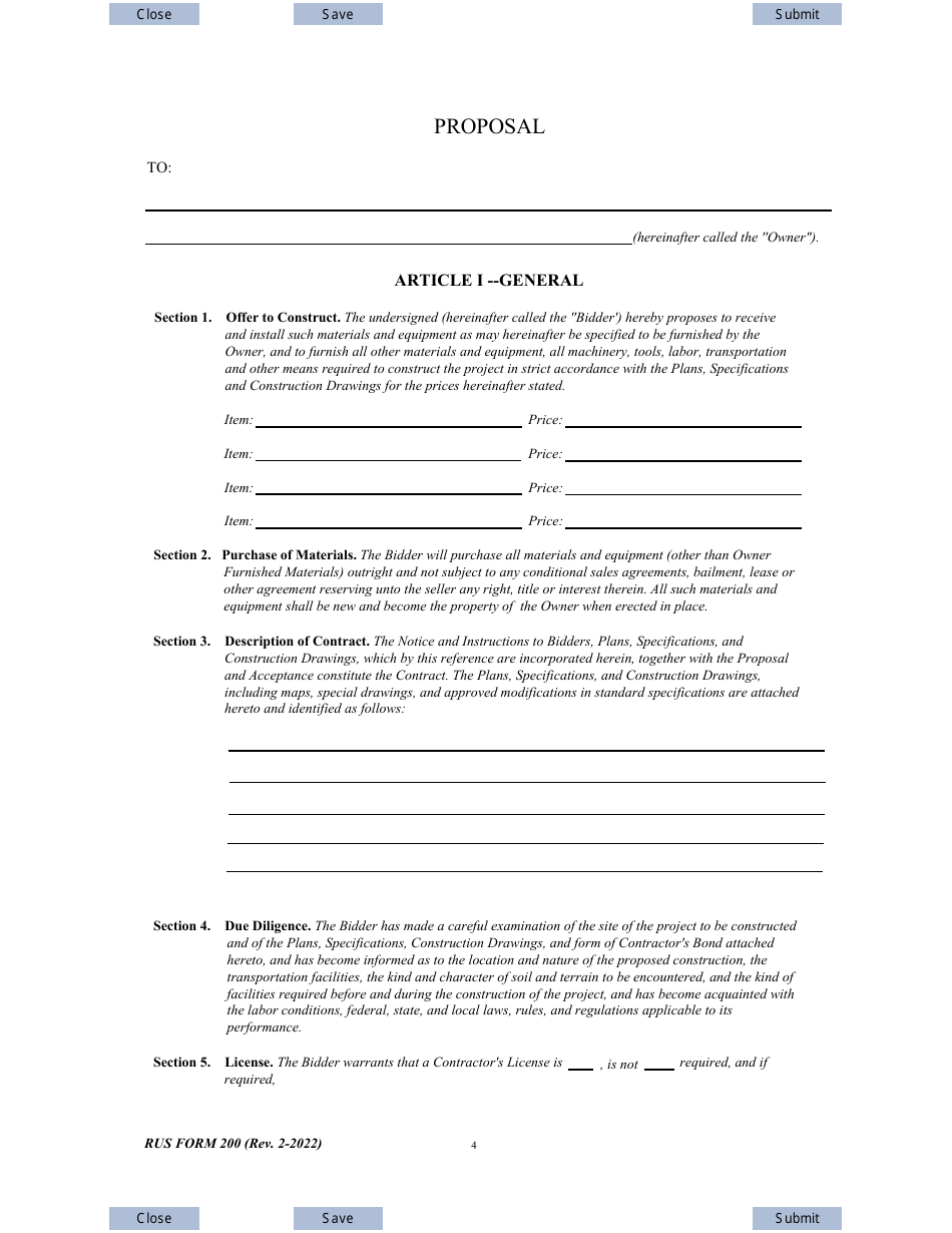 RUS Form 200 Construction Contract Generating, Page 4