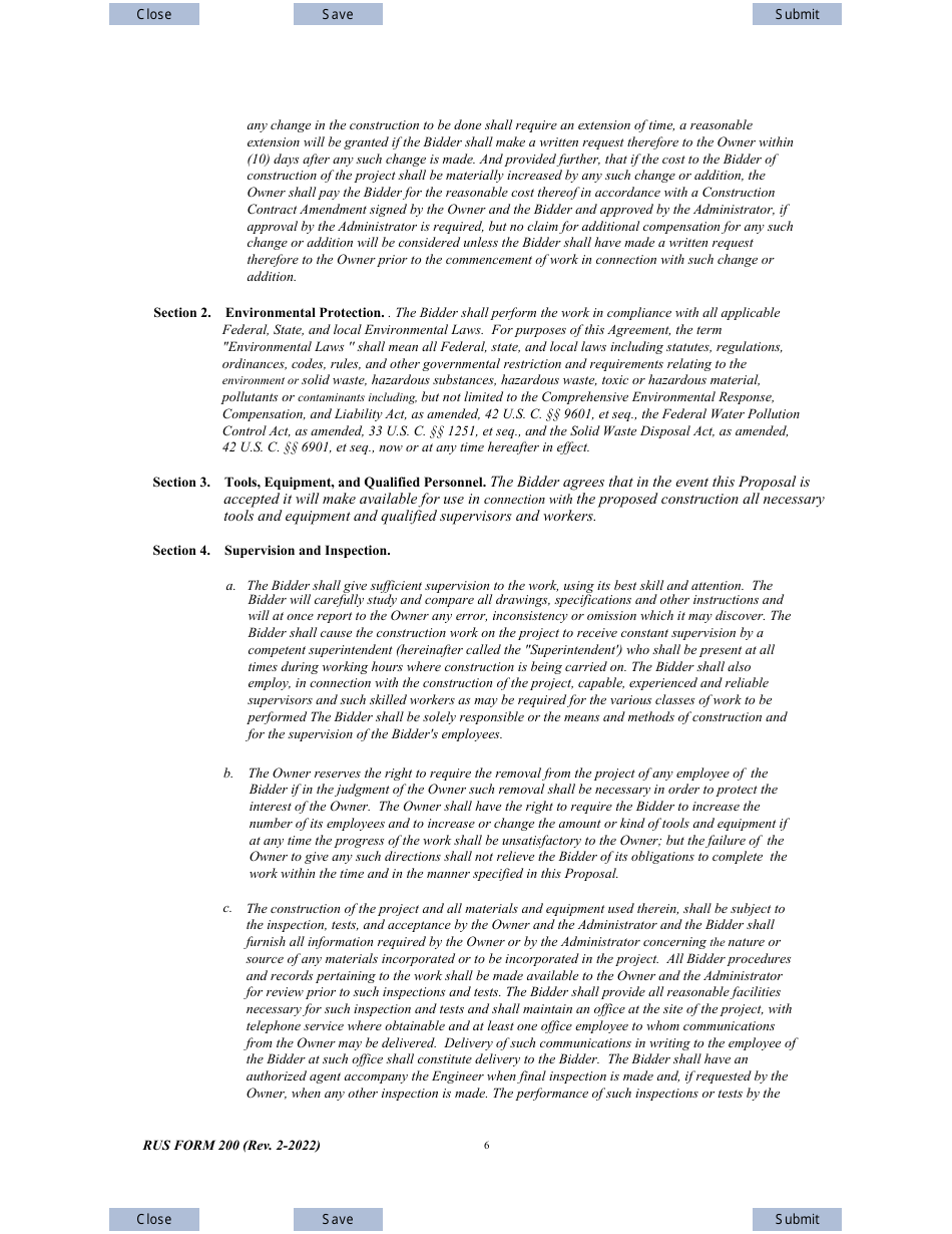 RUS Form 200 Construction Contract Generating, Page 6