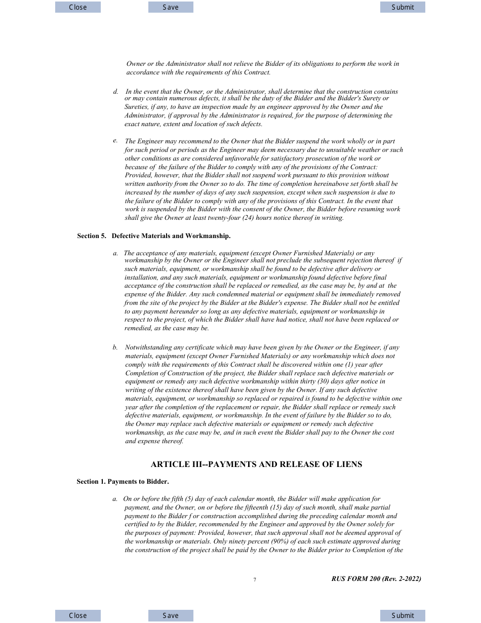 RUS Form 200 Construction Contract Generating, Page 7