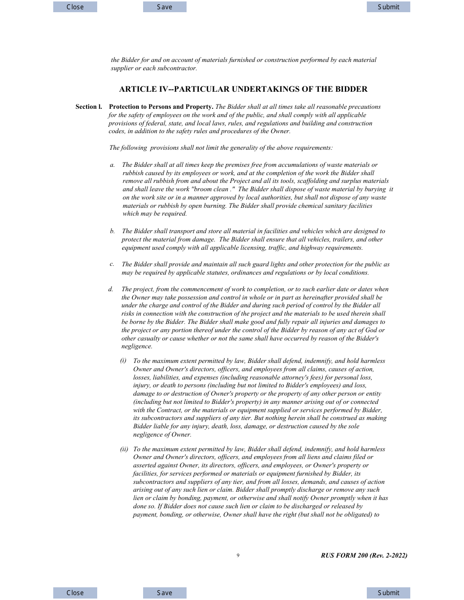 RUS Form 200 Construction Contract Generating, Page 9