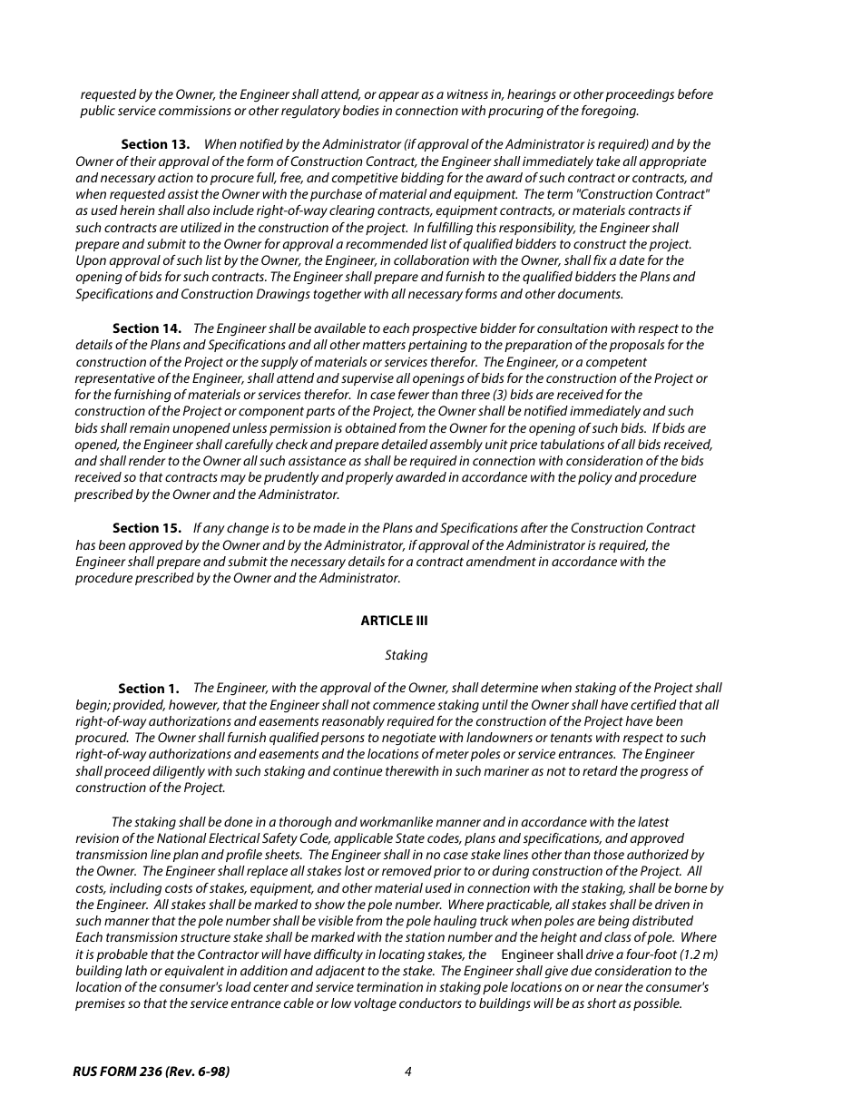RUS Form 236 Engineering Service Contract Electric System Design and Construction, Page 4