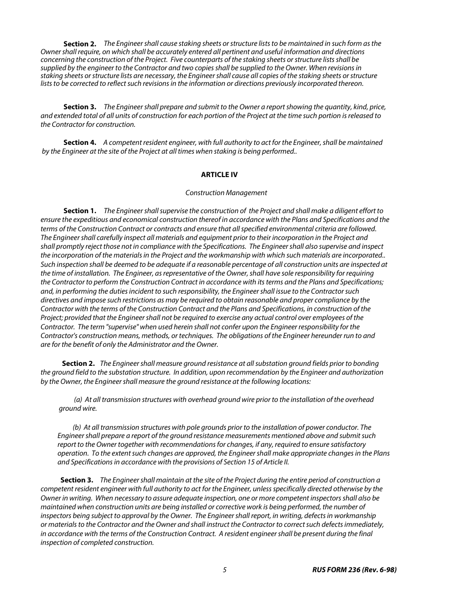 RUS Form 236 Engineering Service Contract Electric System Design and Construction, Page 5