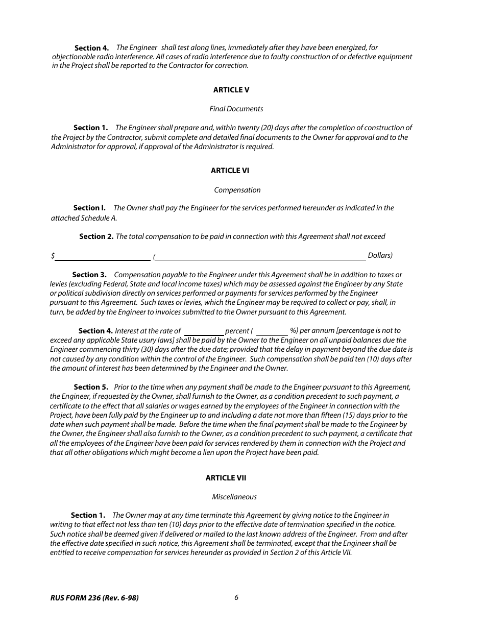 RUS Form 236 Engineering Service Contract Electric System Design and Construction, Page 6