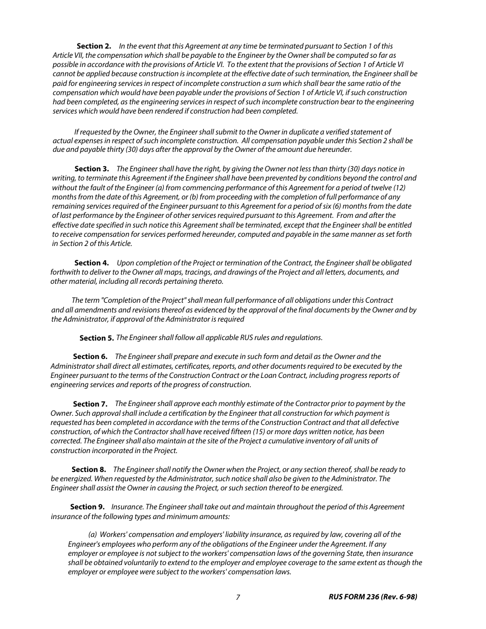 RUS Form 236 Engineering Service Contract Electric System Design and Construction, Page 7