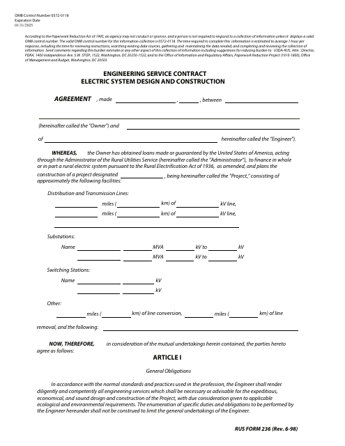 RUS Form 236  Printable Pdf