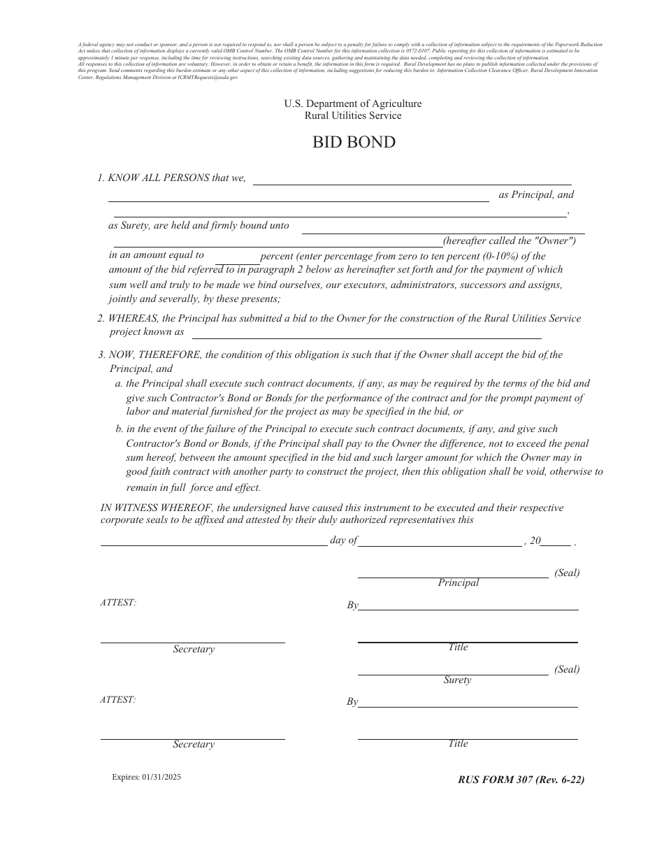 RUS Form 307 Bid Bond, Page 1