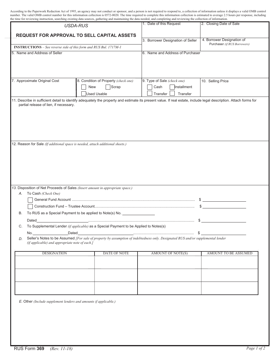 RUS Form 369 Request for Approval to Sell Capital Assets, Page 2