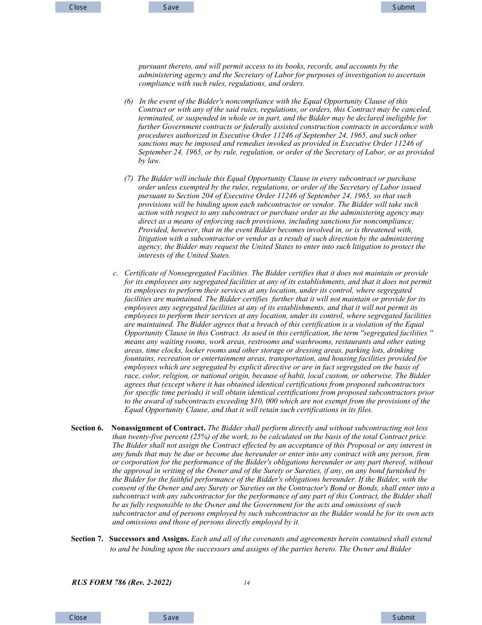 RUS Form 786 Electric System Communications and Control Equipment Contract (Including Installation), Page 14