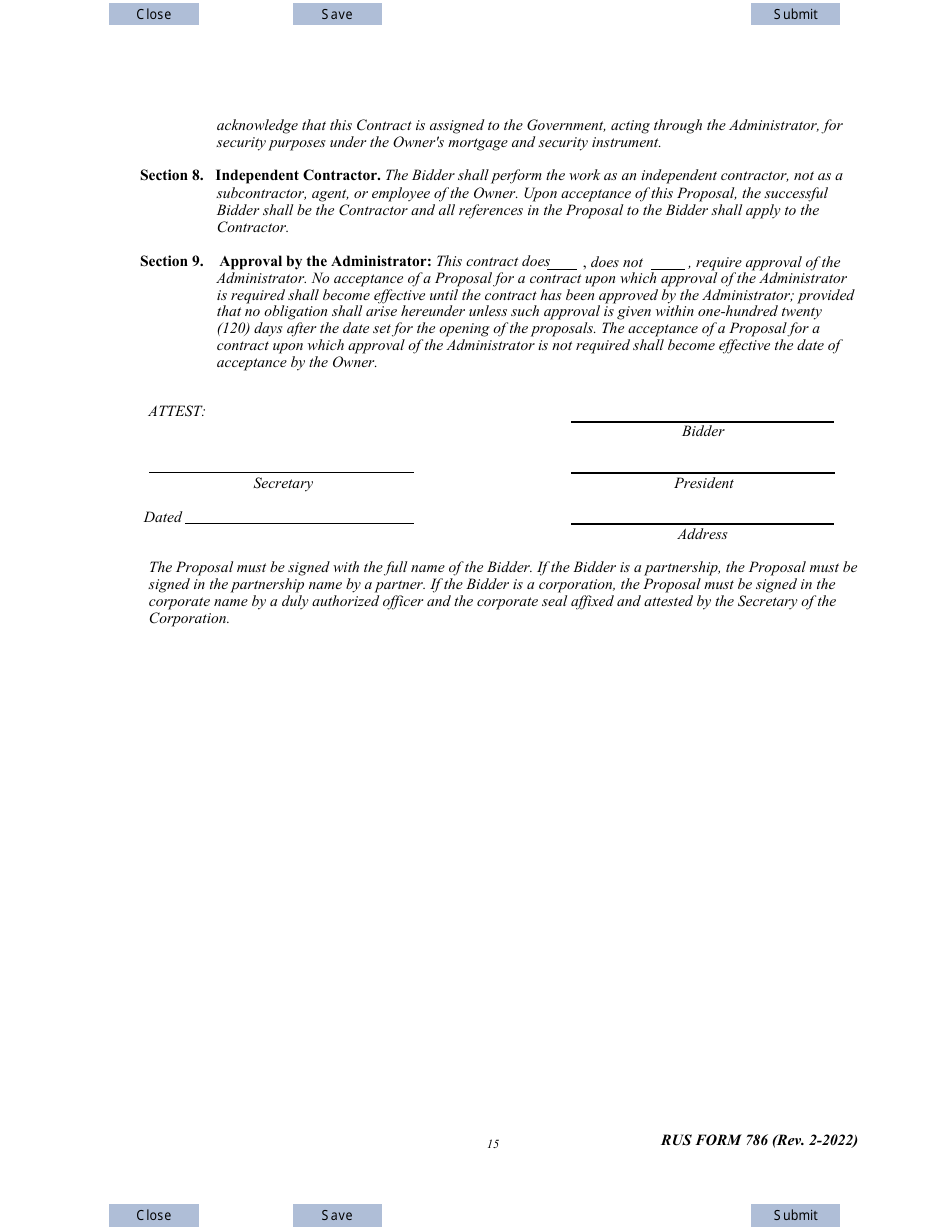 RUS Form 786 Electric System Communications and Control Equipment Contract (Including Installation), Page 15