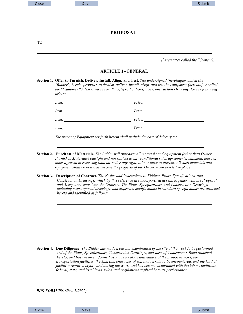RUS Form 786 Electric System Communications and Control Equipment Contract (Including Installation), Page 4