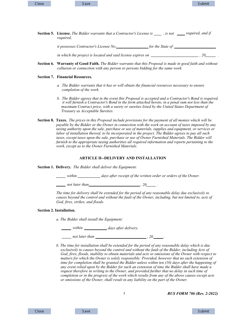 RUS Form 786 Download Fillable PDF or Fill Online Electric System ...