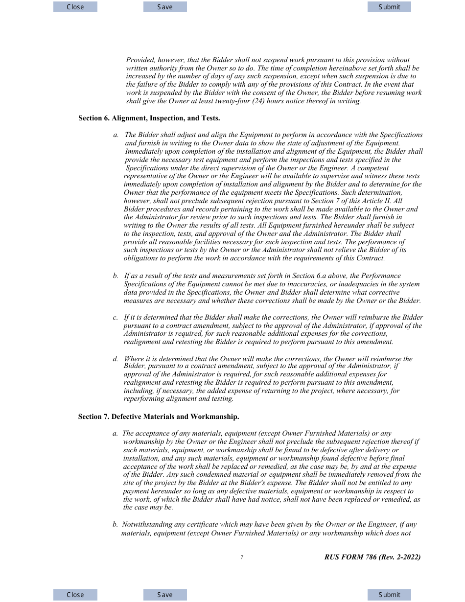 RUS Form 786 Electric System Communications and Control Equipment Contract (Including Installation), Page 7