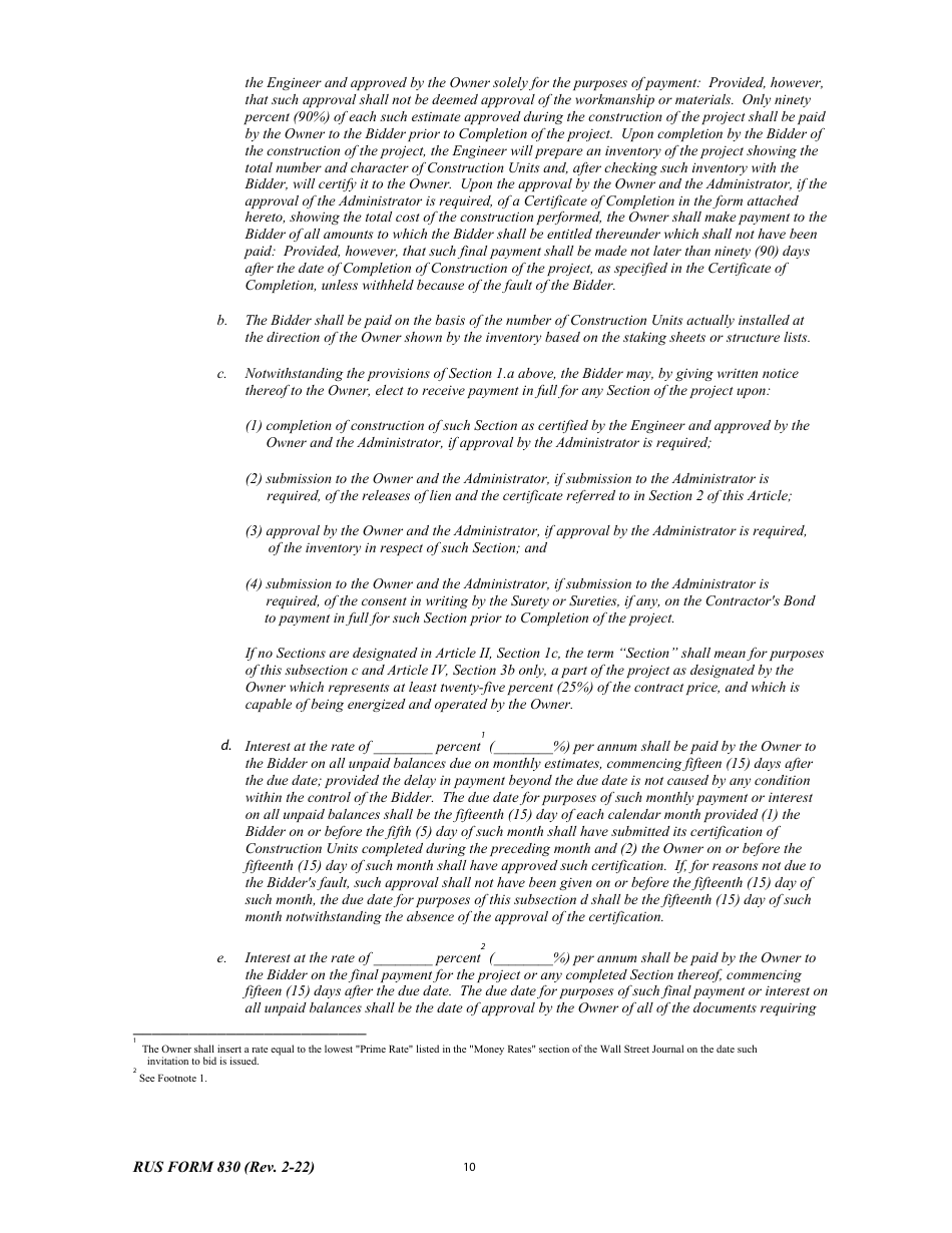 RUS Form 830 Electric System Construction Contract - Project Construction, Page 10