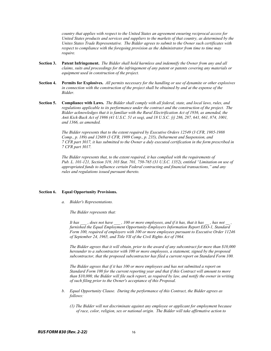 RUS Form 830 Electric System Construction Contract - Project Construction, Page 16