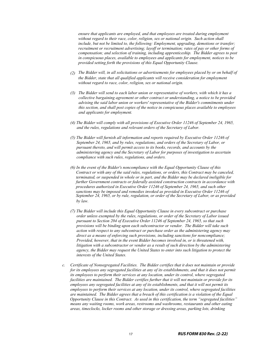 RUS Form 830 Electric System Construction Contract - Project Construction, Page 17