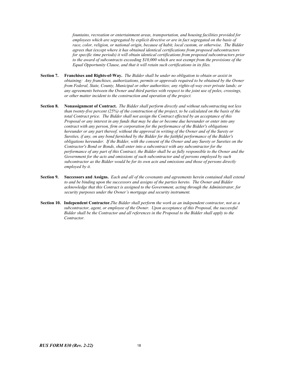 RUS Form 830 Electric System Construction Contract - Project Construction, Page 18