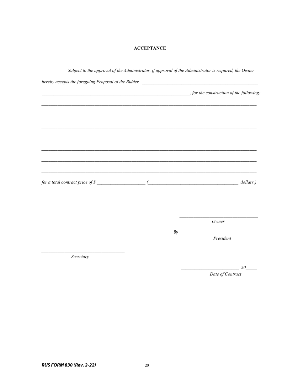 RUS Form 830 Electric System Construction Contract - Project Construction, Page 20