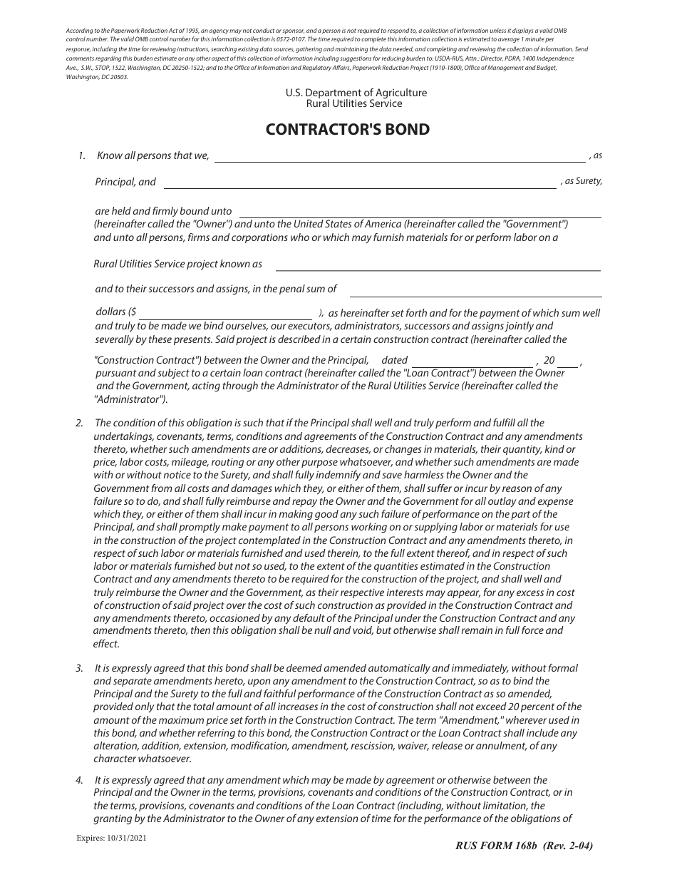 RUS Form 168B Contractors Bond, Page 1