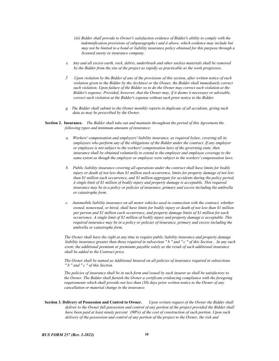 RUS Form 257 Contract to Construct Buildings - Notice and Instructions to Bidders, Page 10
